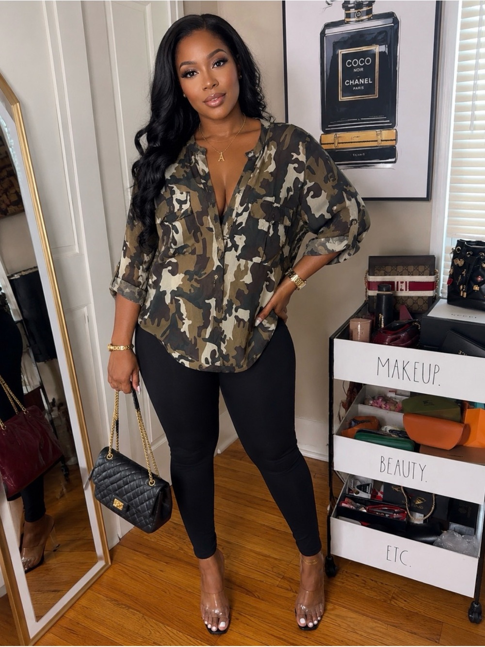 Women's Camo Button-Front Blouse - Olive Camo